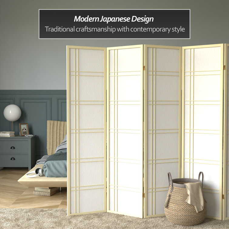 72" Tall Off-White Shoji 5-Panel Folding Room Divider