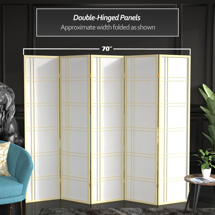 72" Tall Off-White Shoji 5-Panel Folding Room Divider