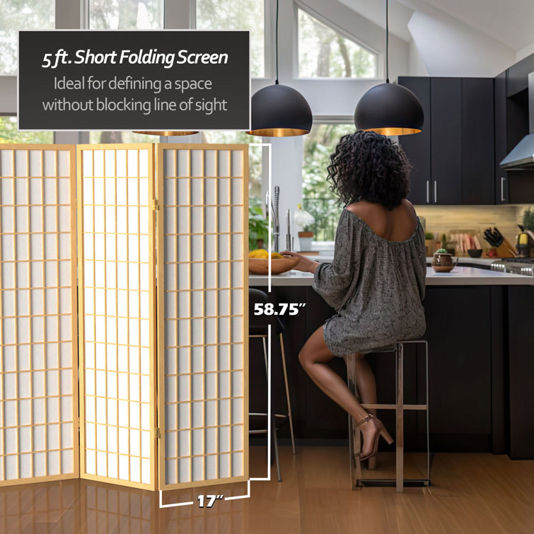Natural 5 Ft Tall 3-Panel Shoji Screen Room Divider
