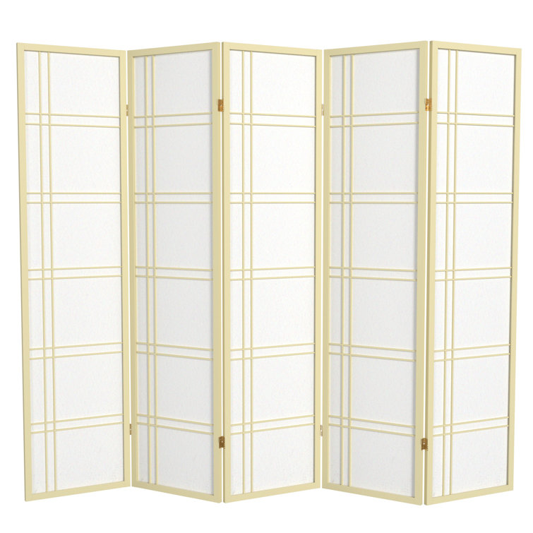 72" Tall Off-White Shoji 5-Panel Folding Room Divider