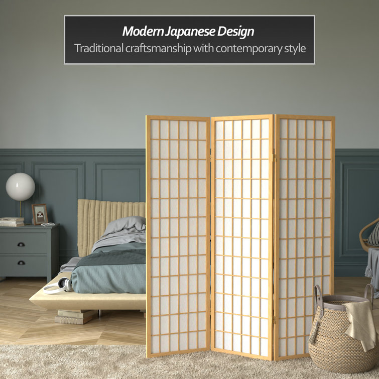 Natural 5 Ft Tall 3-Panel Shoji Screen Room Divider