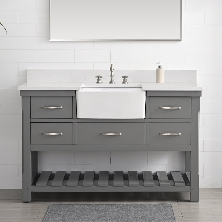 Gray Engineered Wood Single Bathroom Vanity with Ceramic Sink