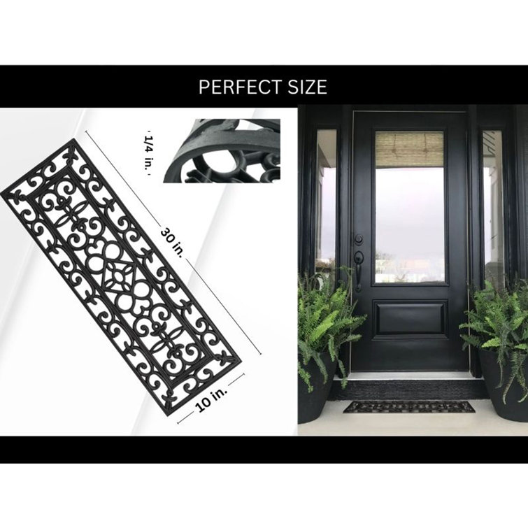 Elegant Black Rubber Scrollwork Non-Slip Stair Treads, 30 x 10 in, Pack of 4