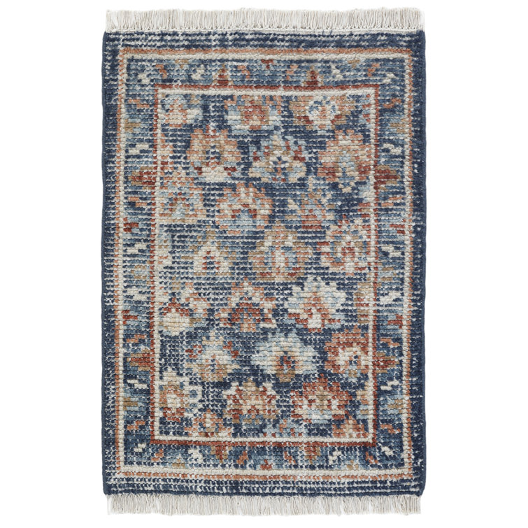 Hand Knotted Blue Wool Floral 5' x 8' Area Rug