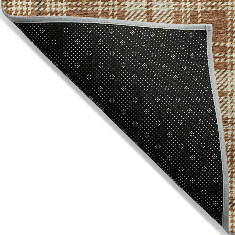Paprika Plaid Synthetic Flat Woven Washable Rug 20" x 30"