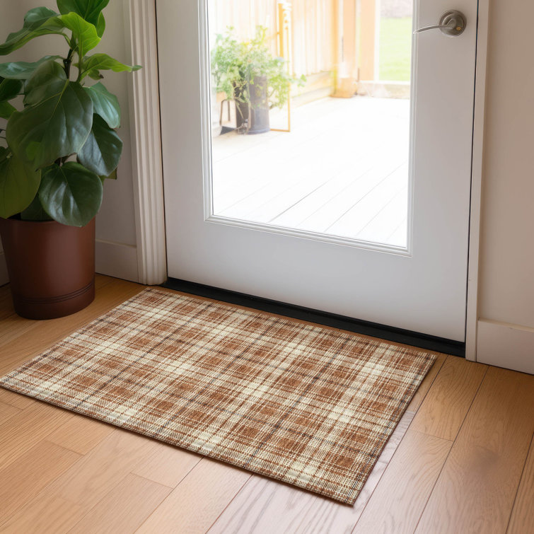 Paprika Plaid Synthetic Flat Woven Washable Rug 20" x 30"