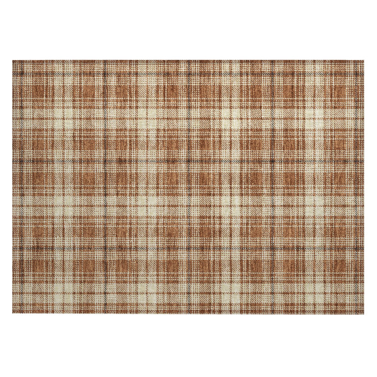 Paprika Plaid Synthetic Flat Woven Washable Rug 20" x 30"