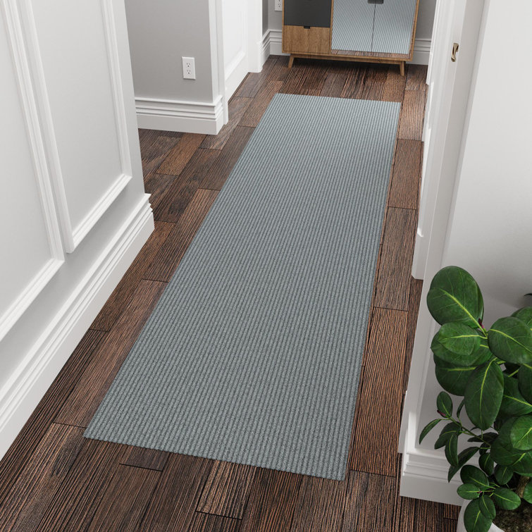 Gray Non-Slip Synthetic Hallway Runner Rug, 2' x 5'