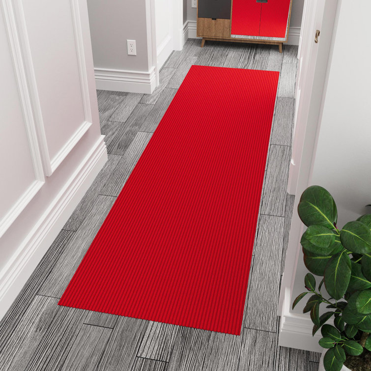 Red Non-Slip Synthetic Runner Rug for Hallways