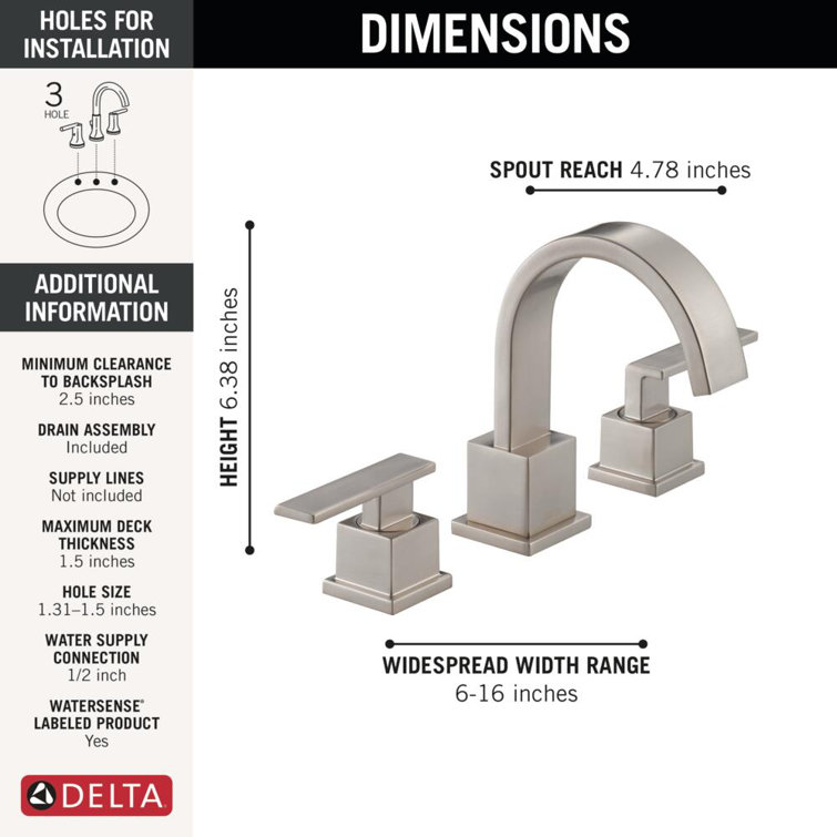 Delta Vero 6-16" Widespread Stainless Steel Bathroom Faucet