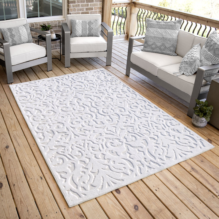 Natural Off-White Synthetic Tufted Rectangular Indoor/Outdoor Rug
