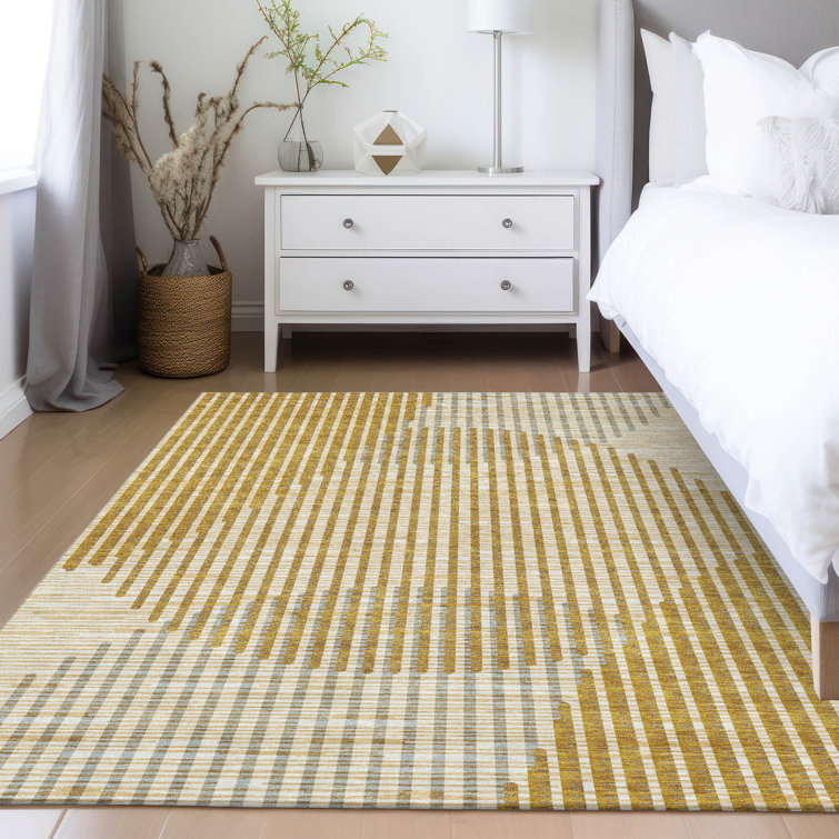 Gold Rectangular Machine Washable Synthetic Area Rug 3' x 5'