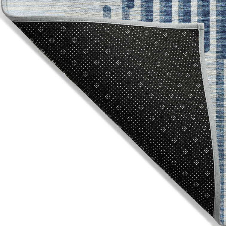 Blue and White Rectangular Machine Washable Synthetic Rug
