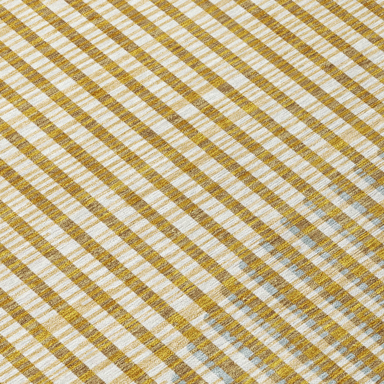 Gold Rectangular Machine Washable Synthetic Area Rug 3' x 5'