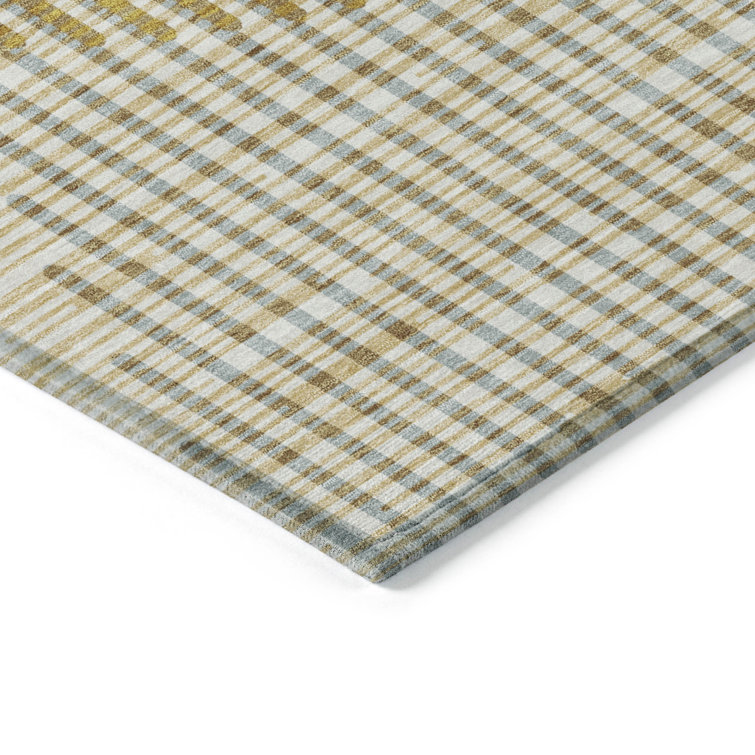 Gold Rectangular Machine Washable Synthetic Area Rug 3' x 5'
