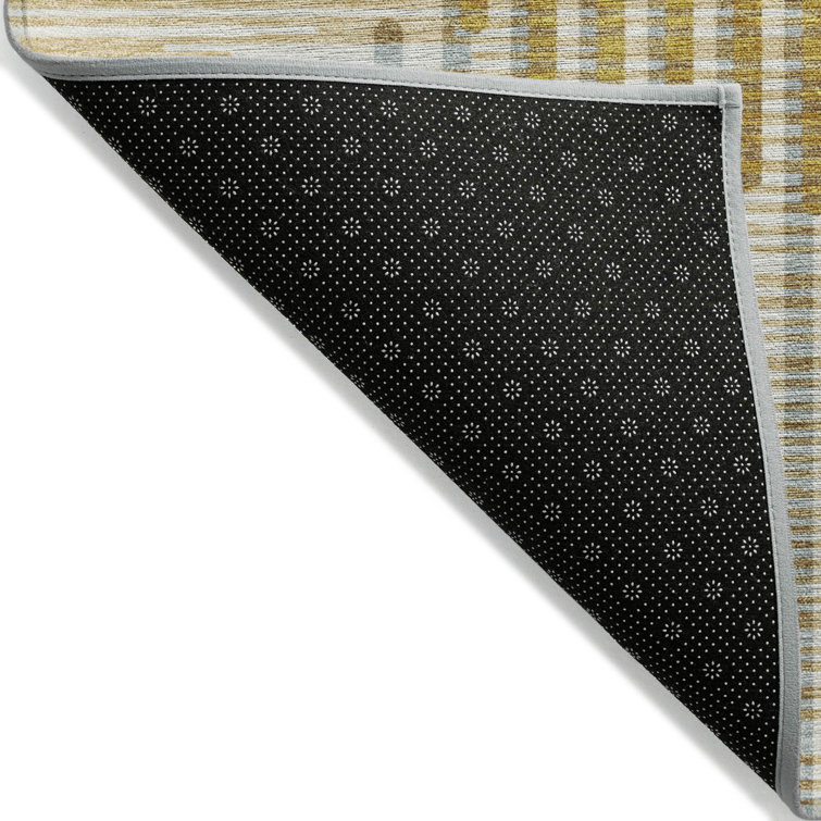 Gold Rectangular Machine Washable Synthetic Area Rug 3' x 5'