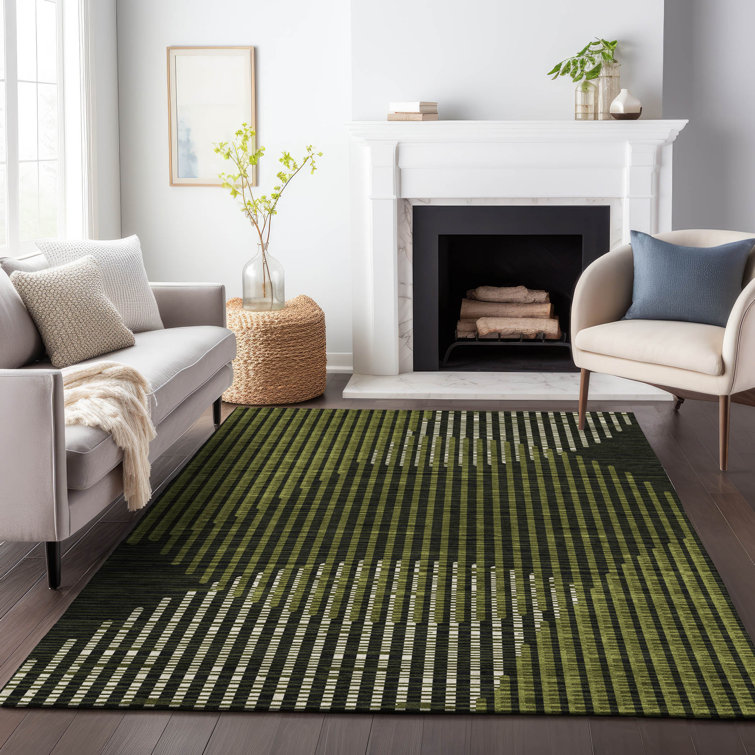 Olive Synthetic Flat Woven Rectangular 5' x 7' Washable Rug