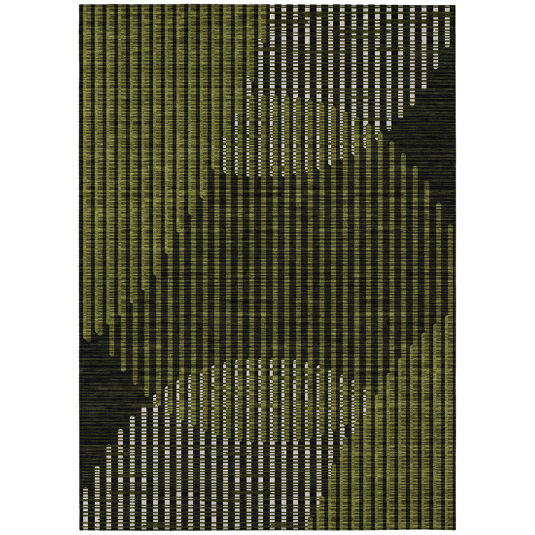 Olive Synthetic Flat Woven Rectangular 5' x 7' Washable Rug