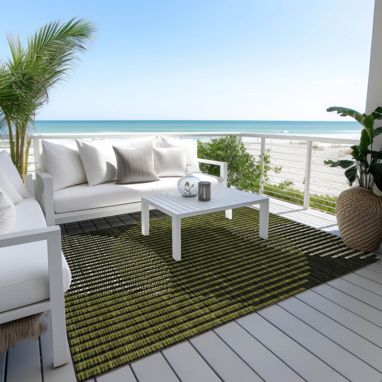 Olive Synthetic Flat Woven Rectangular 5' x 7' Washable Rug