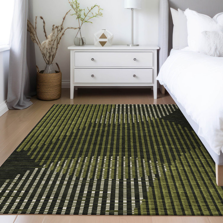 Olive Synthetic Flat Woven Rectangular 5' x 7' Washable Rug