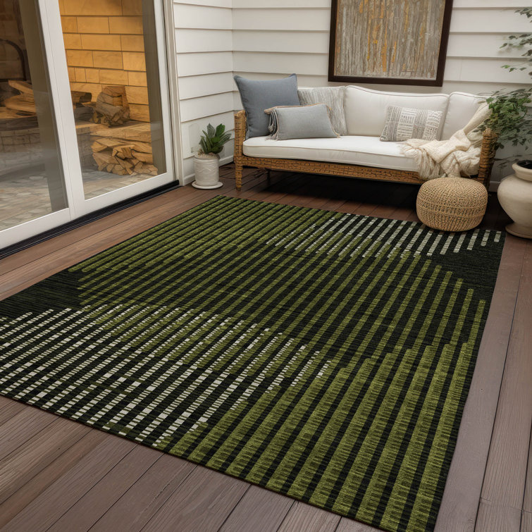 Olive Rectangular 10' x 14' Washable Synthetic Area Rug