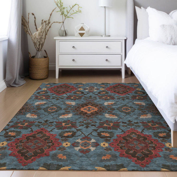 Denim Blue Flat Woven Synthetic 3' x 5' Area Rug