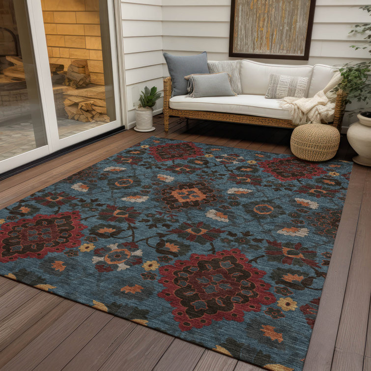 Denim Blue Flat Woven Synthetic 3' x 5' Area Rug