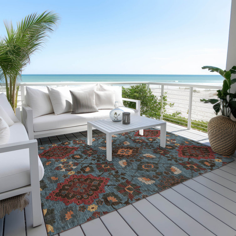 Denim Blue Flat Woven Synthetic 3' x 5' Area Rug