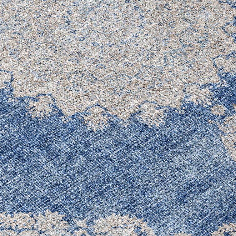 Navy Rectangular Synthetic Flat Woven Washable Rug 3' x 5'