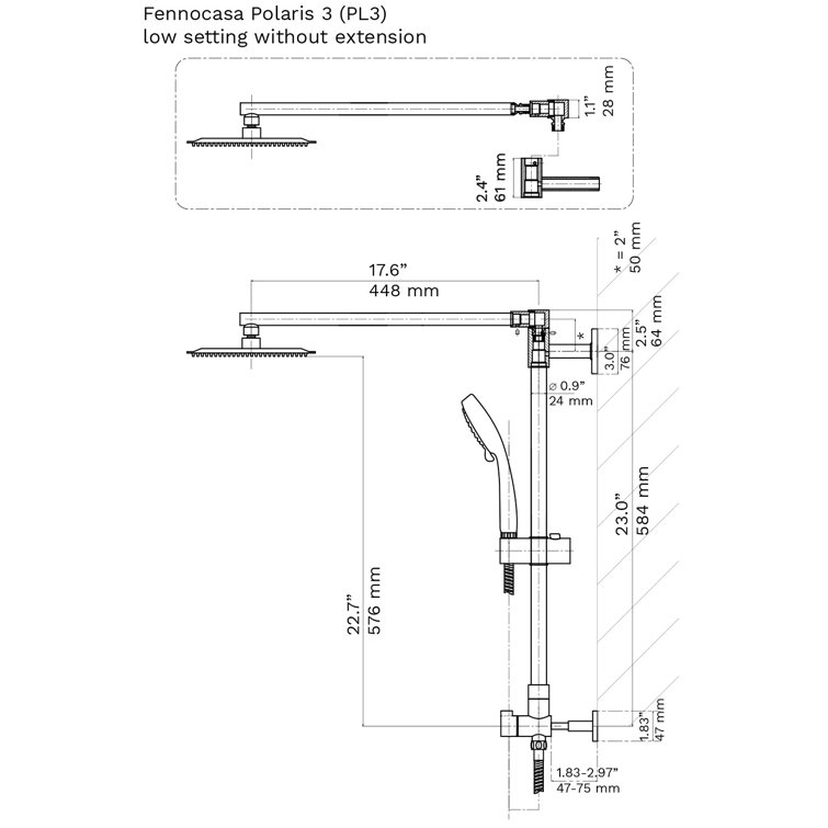 Polaris Chrome Adjustable Height Rain Shower System with Handheld Spray