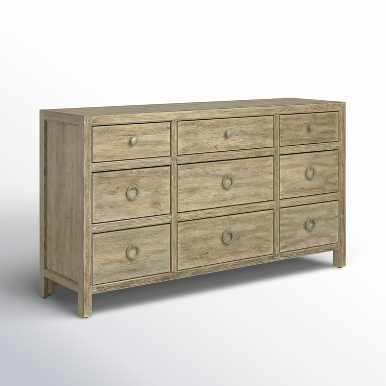 Anders Coastal Cool Natural Wood 9-Drawer Dresser with Antique Pulls