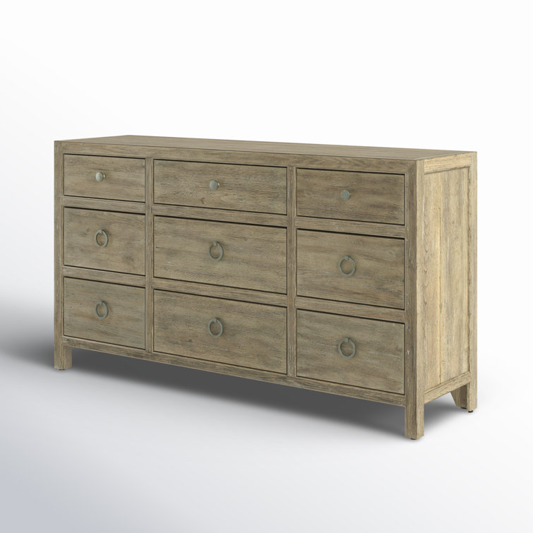 Anders Coastal Cool Natural Wood 9-Drawer Dresser with Antique Pulls