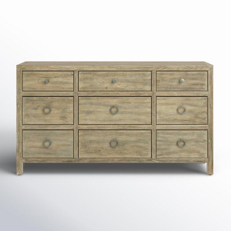 Anders Coastal Cool Natural Wood 9-Drawer Dresser with Antique Pulls