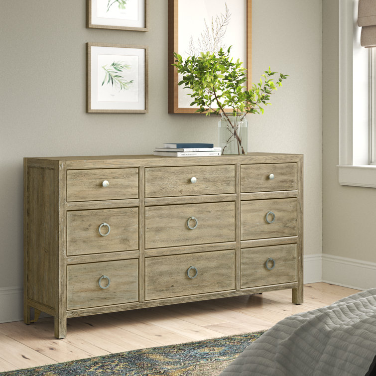 Anders Coastal Cool Natural Wood 9-Drawer Dresser with Antique Pulls