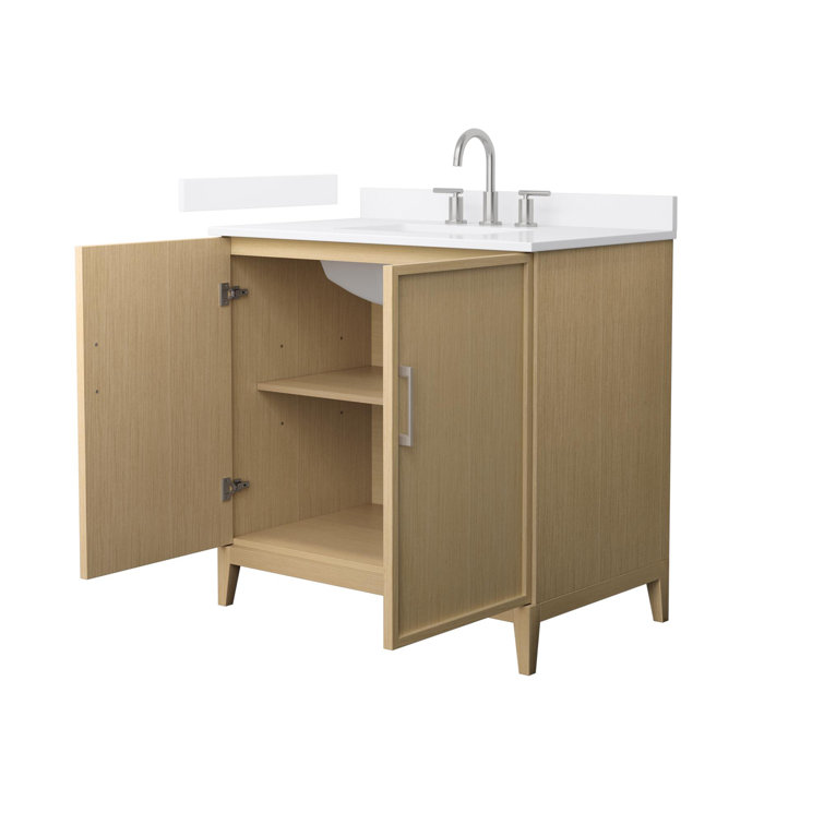 Elan 36-Inch White Oak Single Vanity with Nickel Trim and Quartz Top