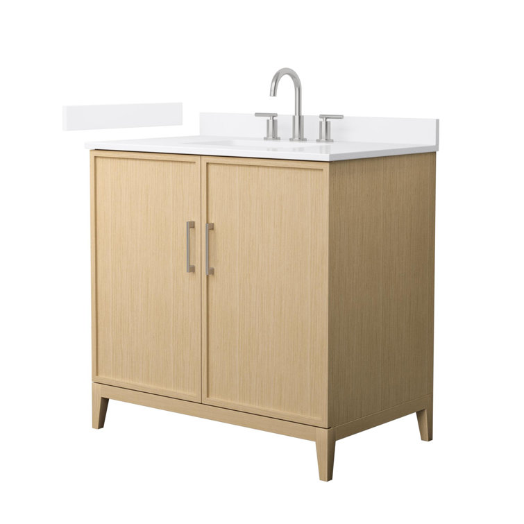 Elan 36-Inch White Oak Single Vanity with Nickel Trim and Quartz Top