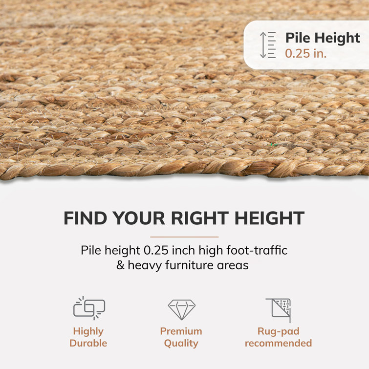 Hand Braided Tan Geometric Jute Round Rug 4'