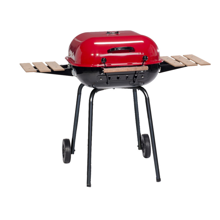 Red Charcoal Grill with Smoker and Side Tables