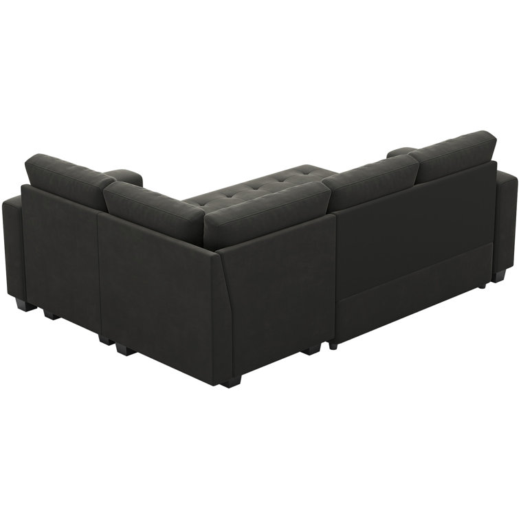 Gray Velvet L-Shaped Modular Sleeper Sectional Sofa