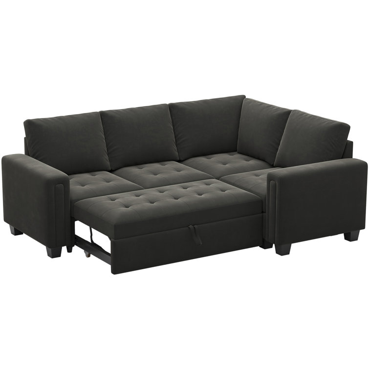 Gray Velvet L-Shaped Modular Sleeper Sectional Sofa