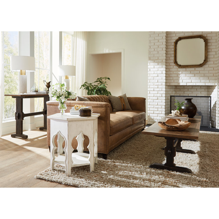 Rustic White Oak Veneer Round End Table