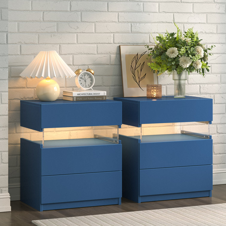 Blue LED 3-Drawer Manufactured Wood Nightstand Set
