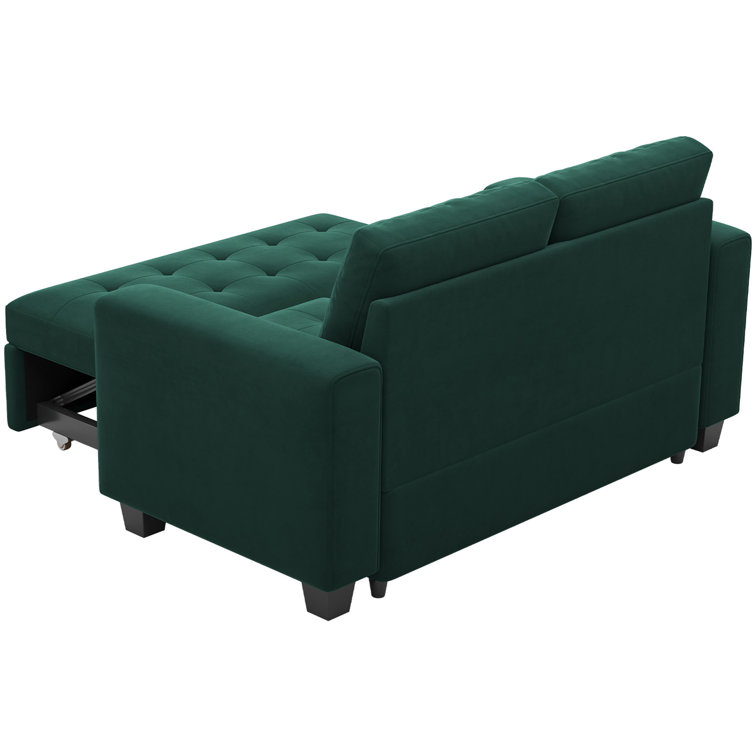 Green Velvet Full Sectional Sleeper Sofa with Solid Wood Frame