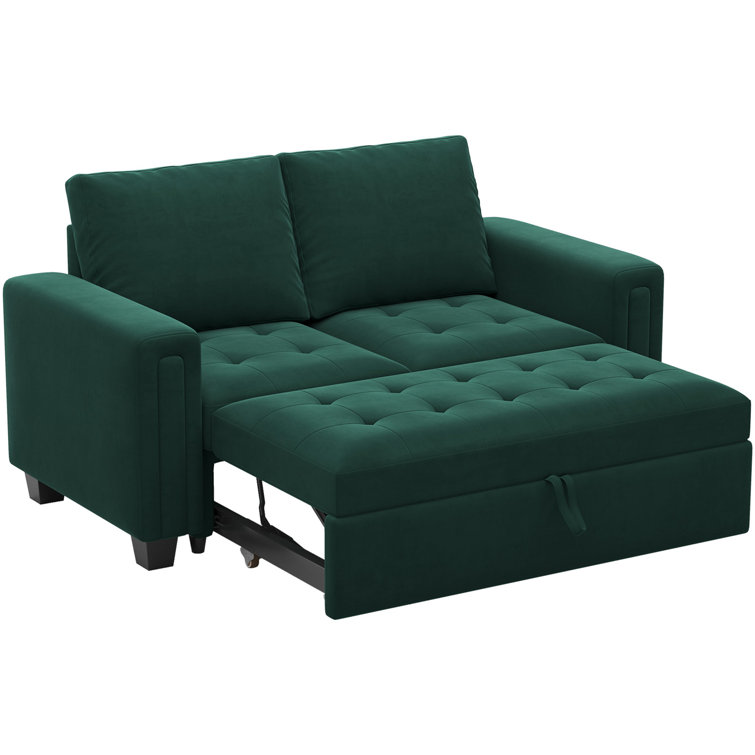Green Velvet Full Sectional Sleeper Sofa with Solid Wood Frame