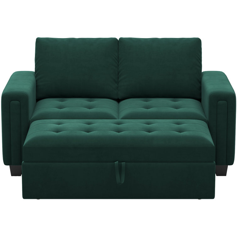Green Velvet Full Sectional Sleeper Sofa with Solid Wood Frame