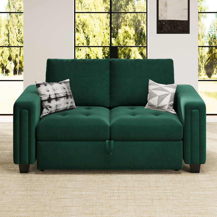 Green Velvet Full Sectional Sleeper Sofa with Solid Wood Frame