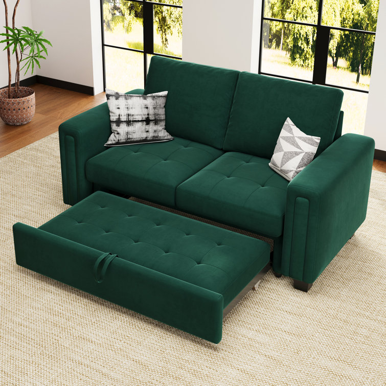 Green Velvet Full Sectional Sleeper Sofa with Solid Wood Frame