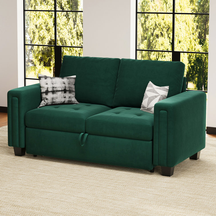 Green Velvet Full Sectional Sleeper Sofa with Solid Wood Frame