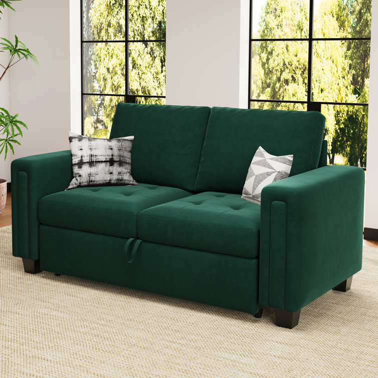 Green Velvet Full Sectional Sleeper Sofa with Solid Wood Frame