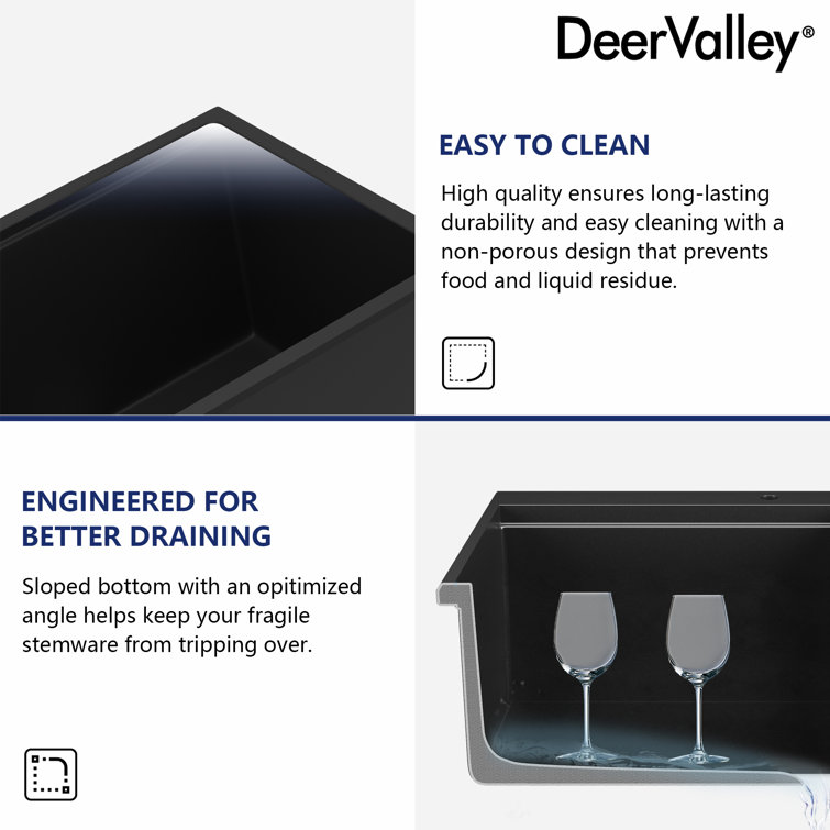 25" Black Quartz Composite Single Bowl Drop-In Kitchen Sink with Accessories